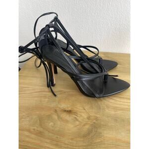 NWT TOPSHOP Black  Strappy Stiletto Heel Lace Up Wrap Womens US 6.5 | UK 4